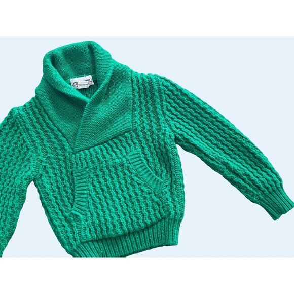 Vintage Kids Toddler Shawl Collar Green Knit Sweater 80s / 90s Sz 4T - Picture 1 of 8